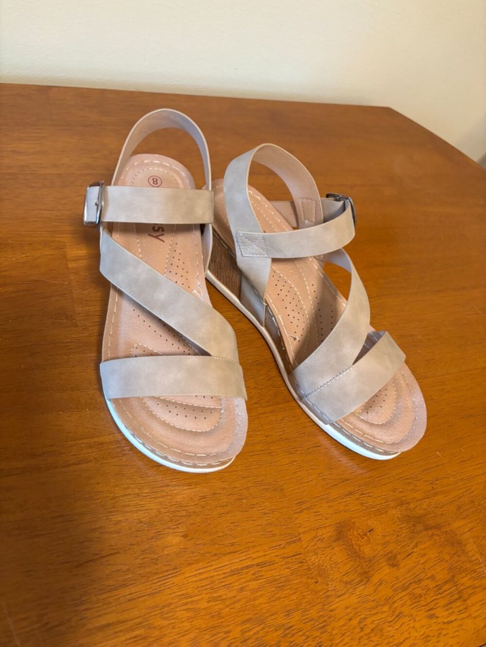 Jeossy Tan Strappy Wedge Sandals Womens Size 8 Buckle Cork Heel